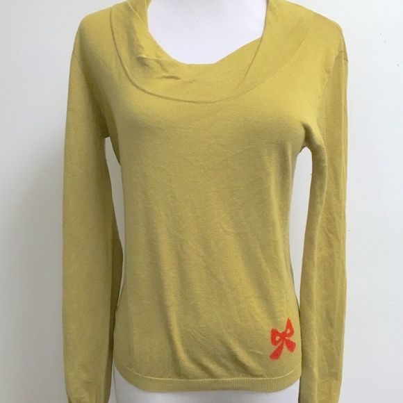 MOSCHINO Italy Cheap and Chic mustard gold silk cashmere ribbon scoop sweater 8 - Picture 1 of 4